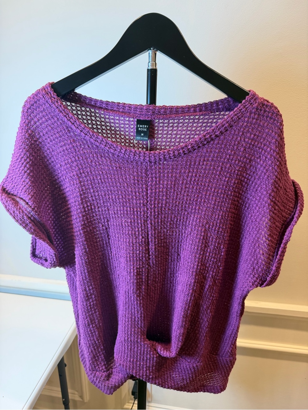 Emery Rose Purple Knit Short-Sleeve Women's Sweater